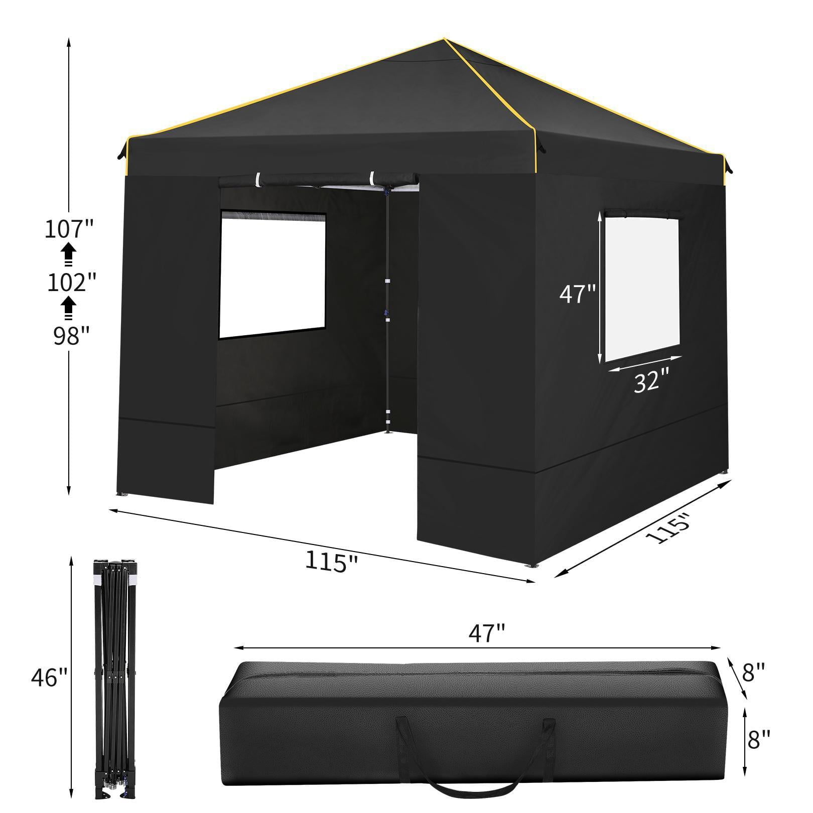 Likein 10x10 Pop Up Canopy Tent with 4 Removable Sidewalls, Waterproof Commercial Instant Gazebo Tent Outdoor Canopy Tents for Party/Exhibition/Picnic with Carry Bag, 4 Stakes and Ropes (Black)