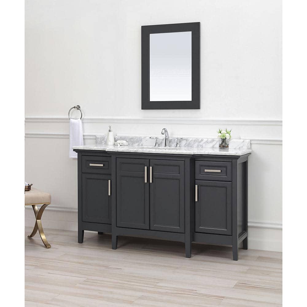 Home Decorators Collection Sassy 60 in W x 22 in D Vanity in Dark Charcoal with Marble Vanity Top in White with White Sink