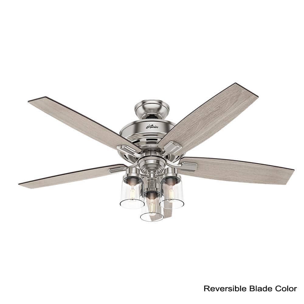 Hunter Bennett 52 in LED Indoor Brushed Nickel Ceiling Fan with 3Light Kit and Handheld Remote Control