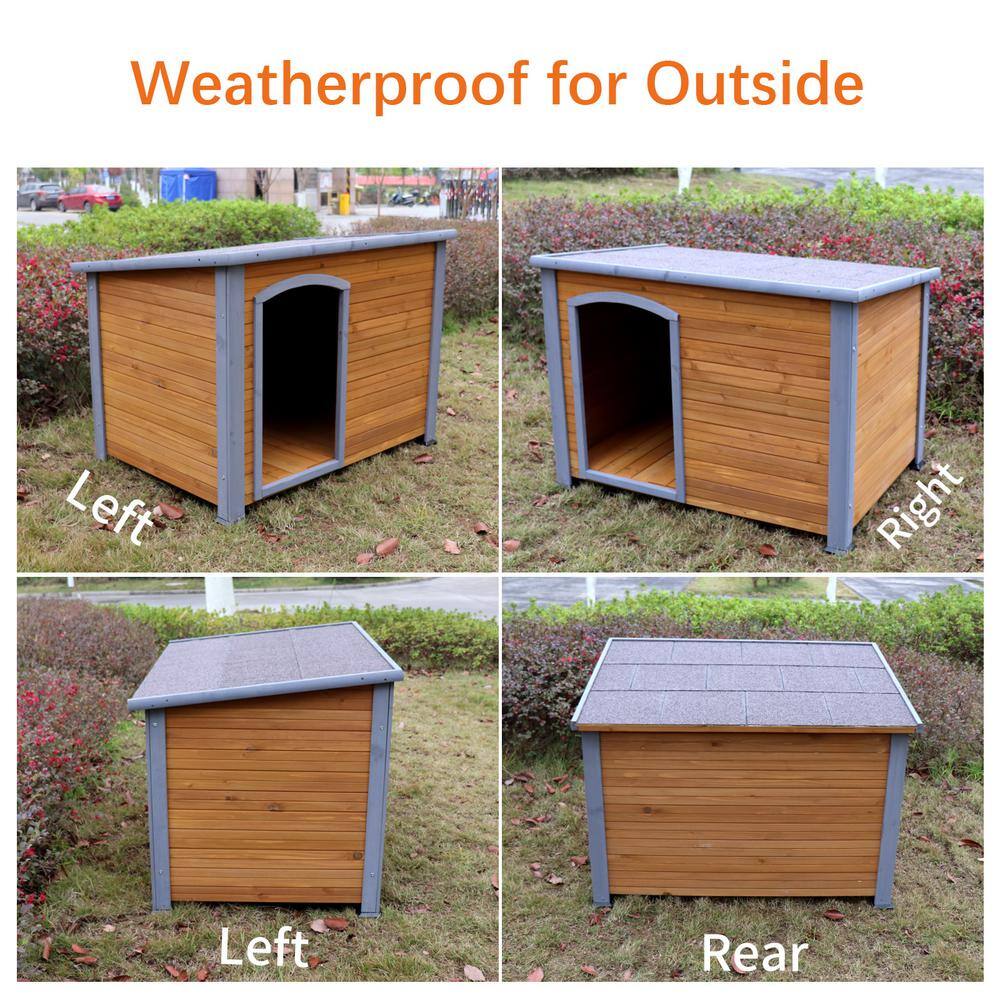 Runesay Natural Dog House Outdoor and Indoor Heated Wooden Dog Kennel for Winter with Raised Feet Weatherproof for Large Dogs HOUSE-DOG-03