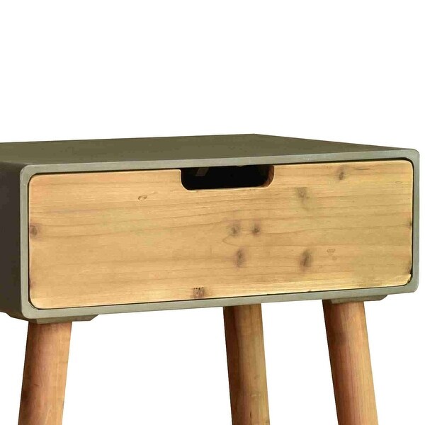 Wooden Side Table with Tapered Legs and Single Drawer， Gray and Brown - 23.62 H x 13.78 W x 20.47 L Inches