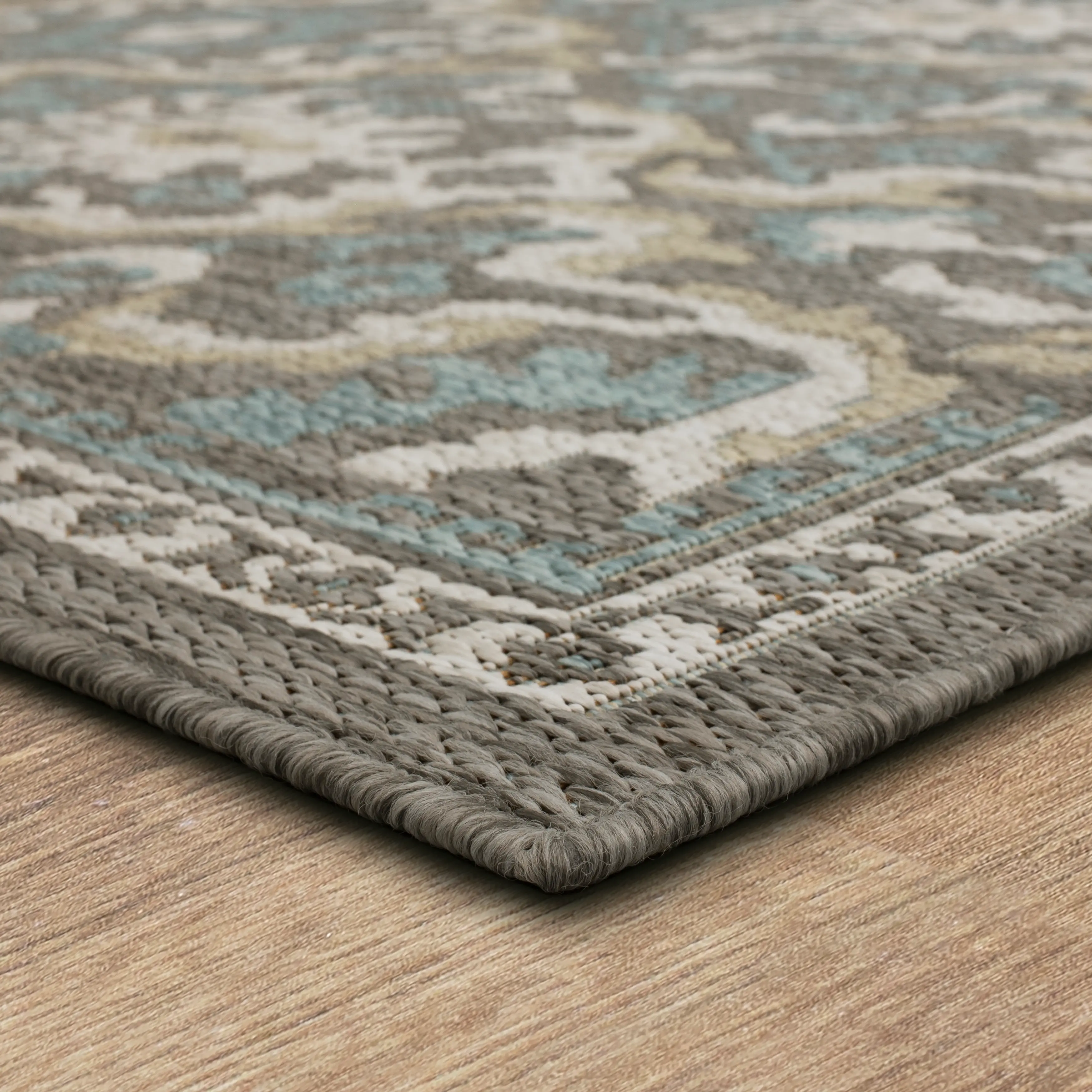 Mohawk Outdoor Home 5 x 8 Oushak Platinum Aqua Indoor-Outdoor Rug