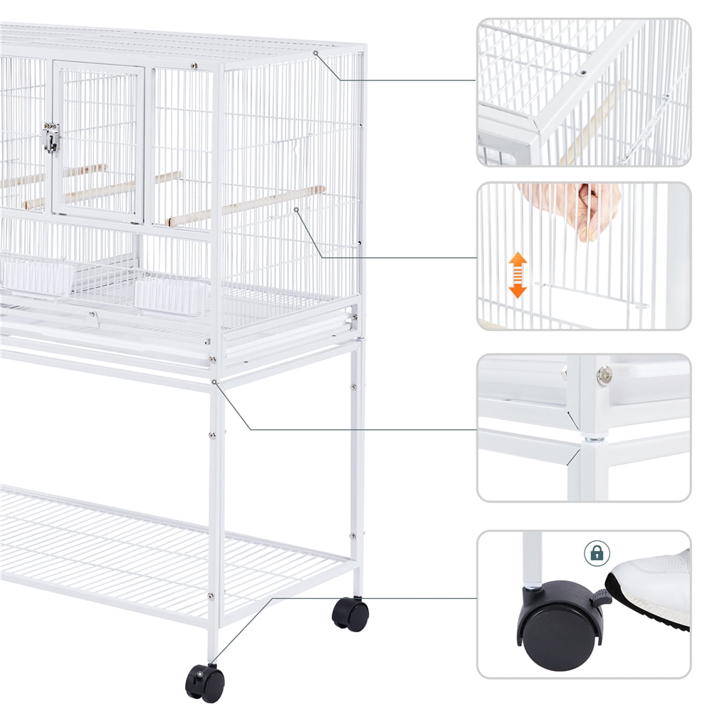 SMILE MART Stackable Wide Bird Breeder Cage with Rolling Stand， White， Metal， Divided