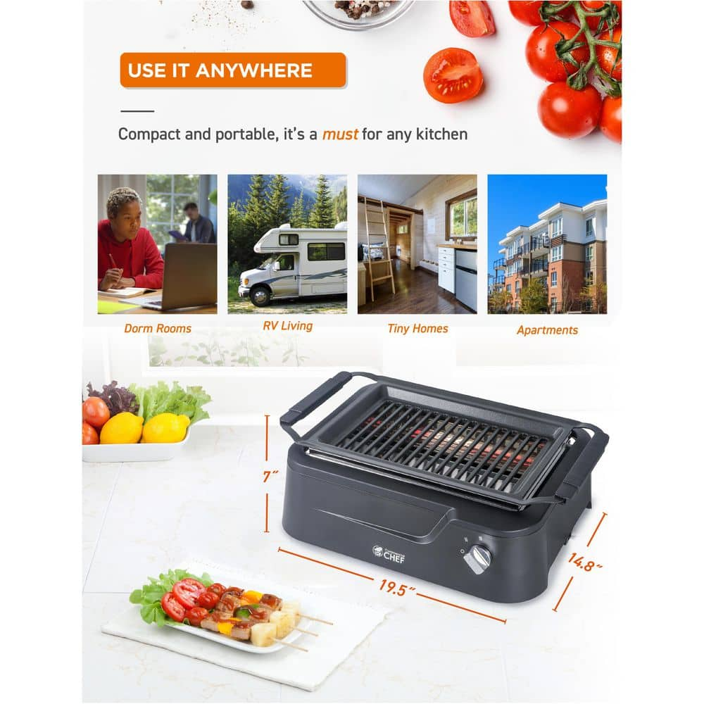 Commercial CHEF 151 sq. in. Black Indoor Infrared Grill CHG16MB