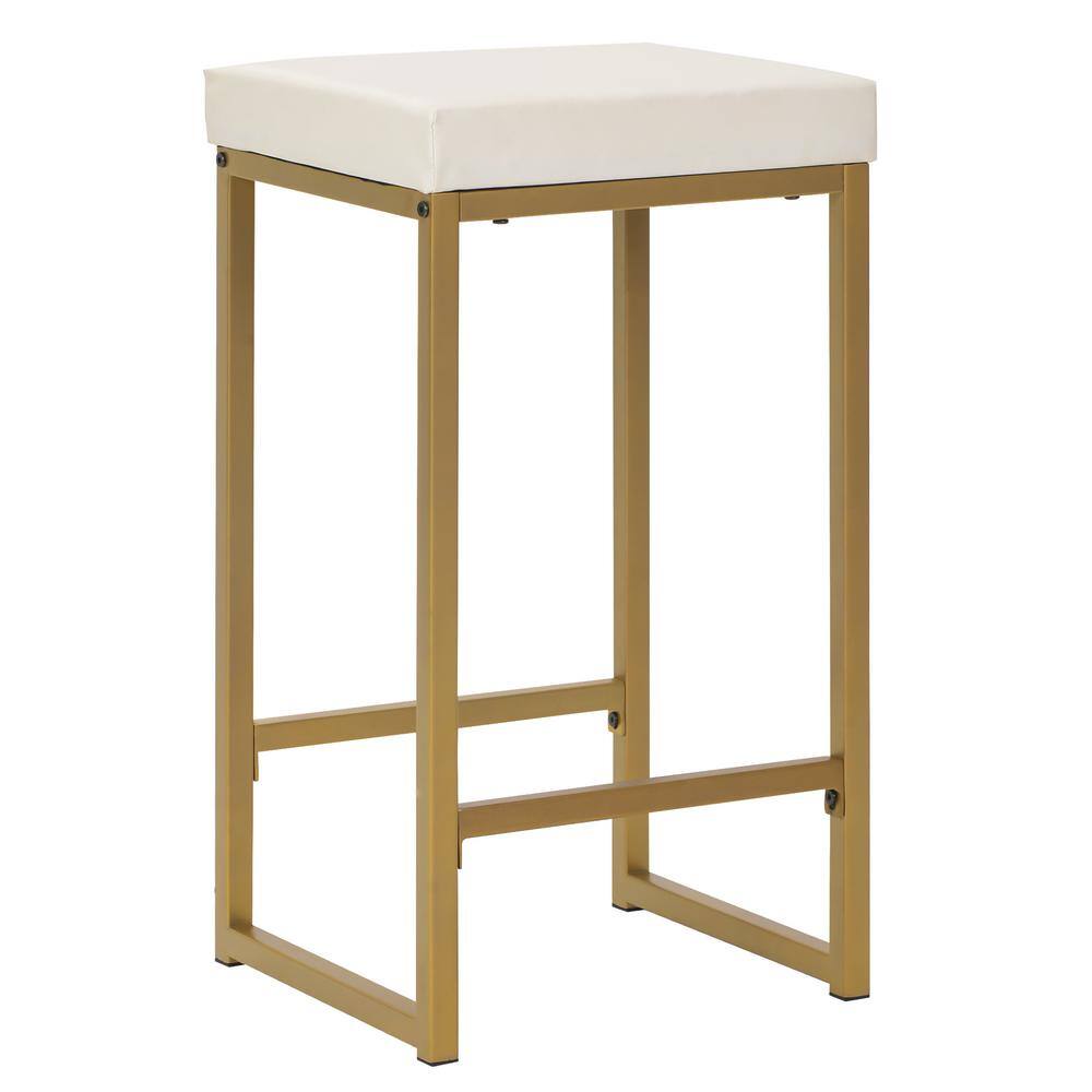 Harper & Bright Designs 36 in. Gold Modern Pub Set with PU Bar Stools (3-Piece) WF194723AAK