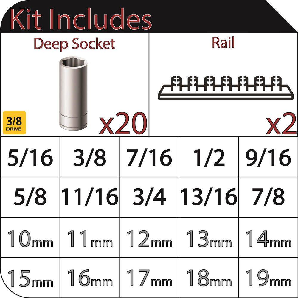 Husky 38 in. Drive Deep SAEMM Socket Set (20-Piece) H3DDP20PCSR