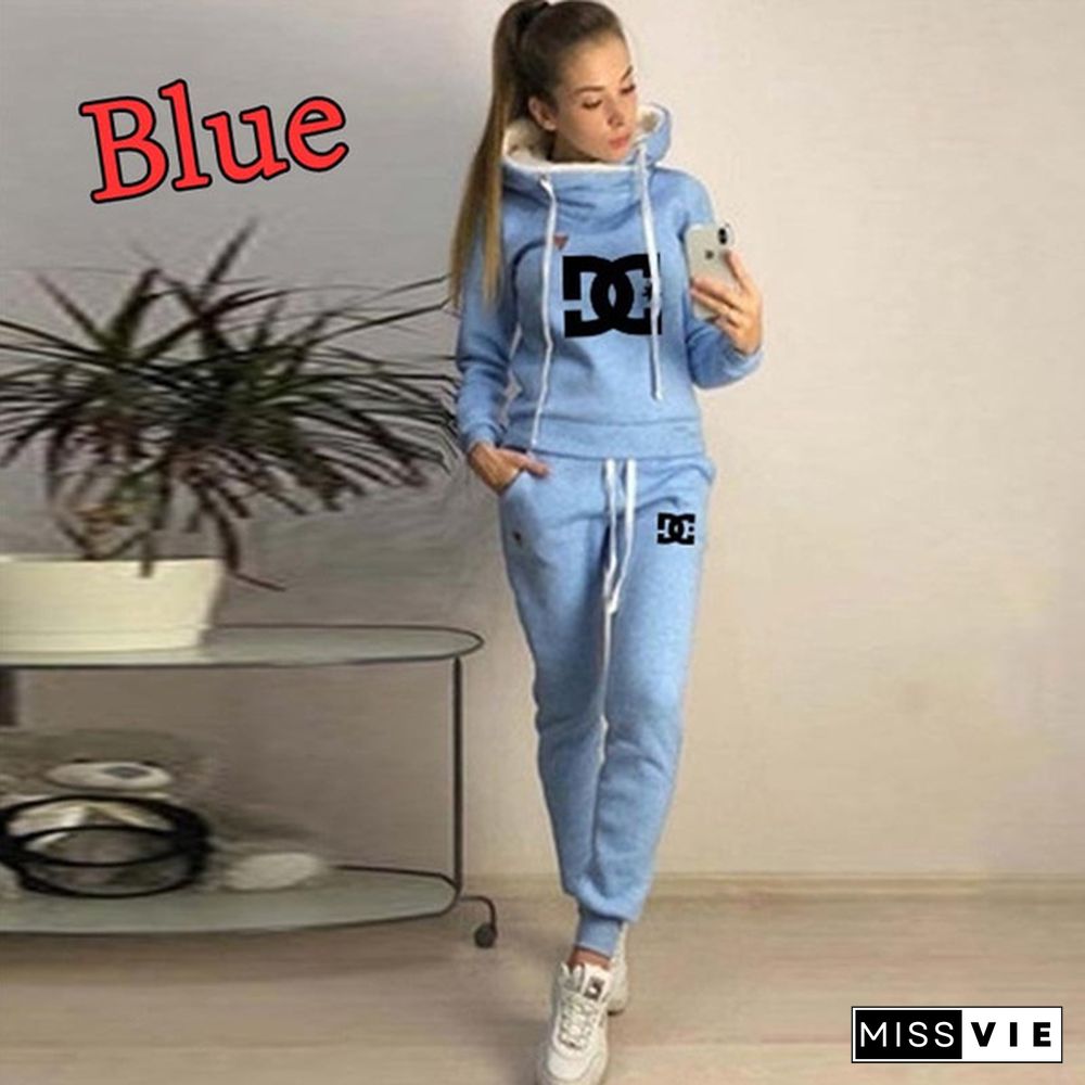 Women Fashion Sets Sportsuits Two Piece Hooded Sweatshirts Pants Two Piece Casual Outfits Set