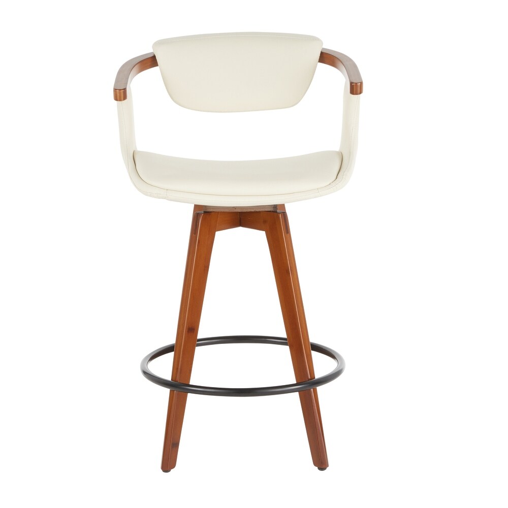 Oracle Mid Century Modern Counter Stool in Faux Leather   Walnut Wood   N/A