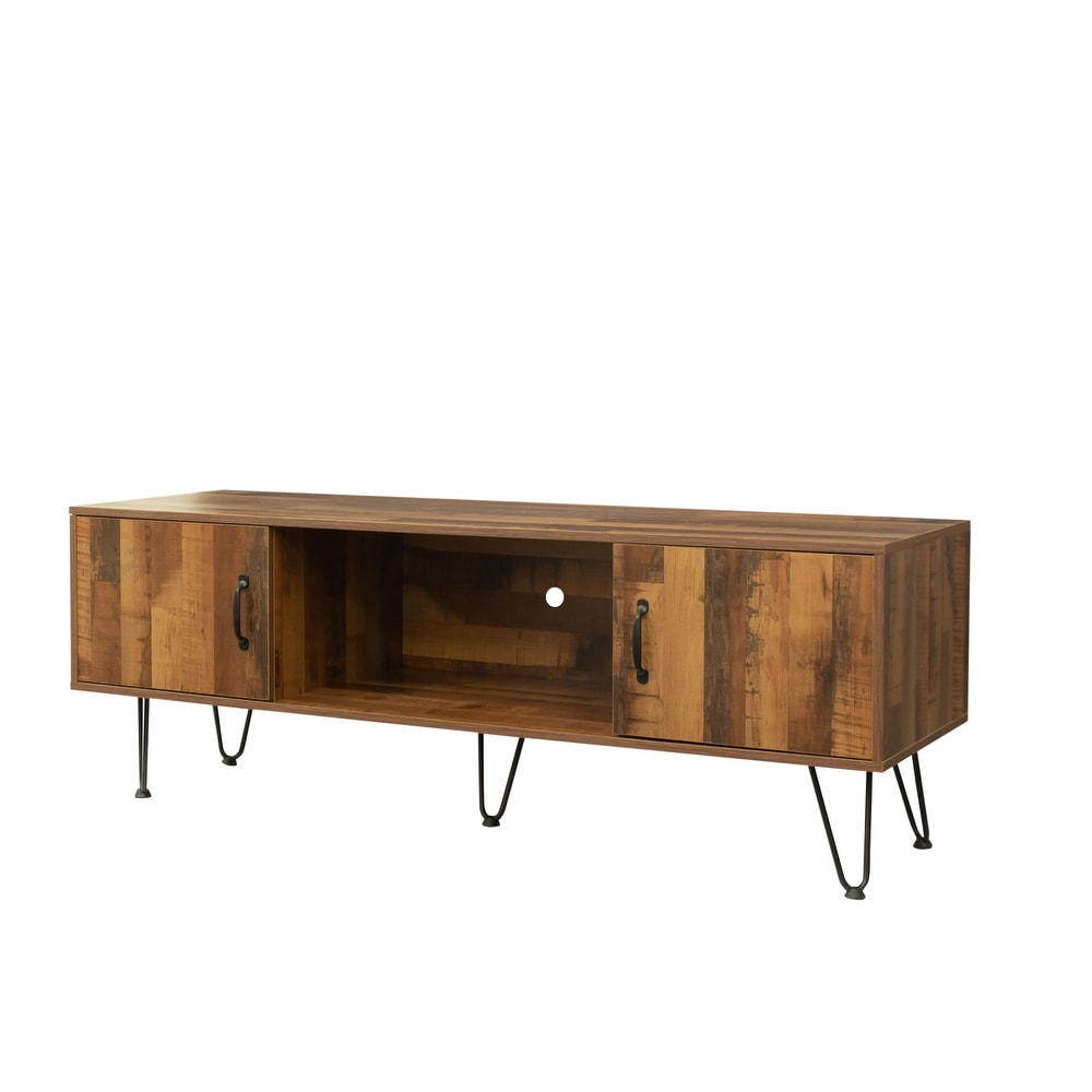 TV Media Stand  60 inch Wide   Modern Industrial  Living Room Entertainment Center  Storage Shelves and Cabinets