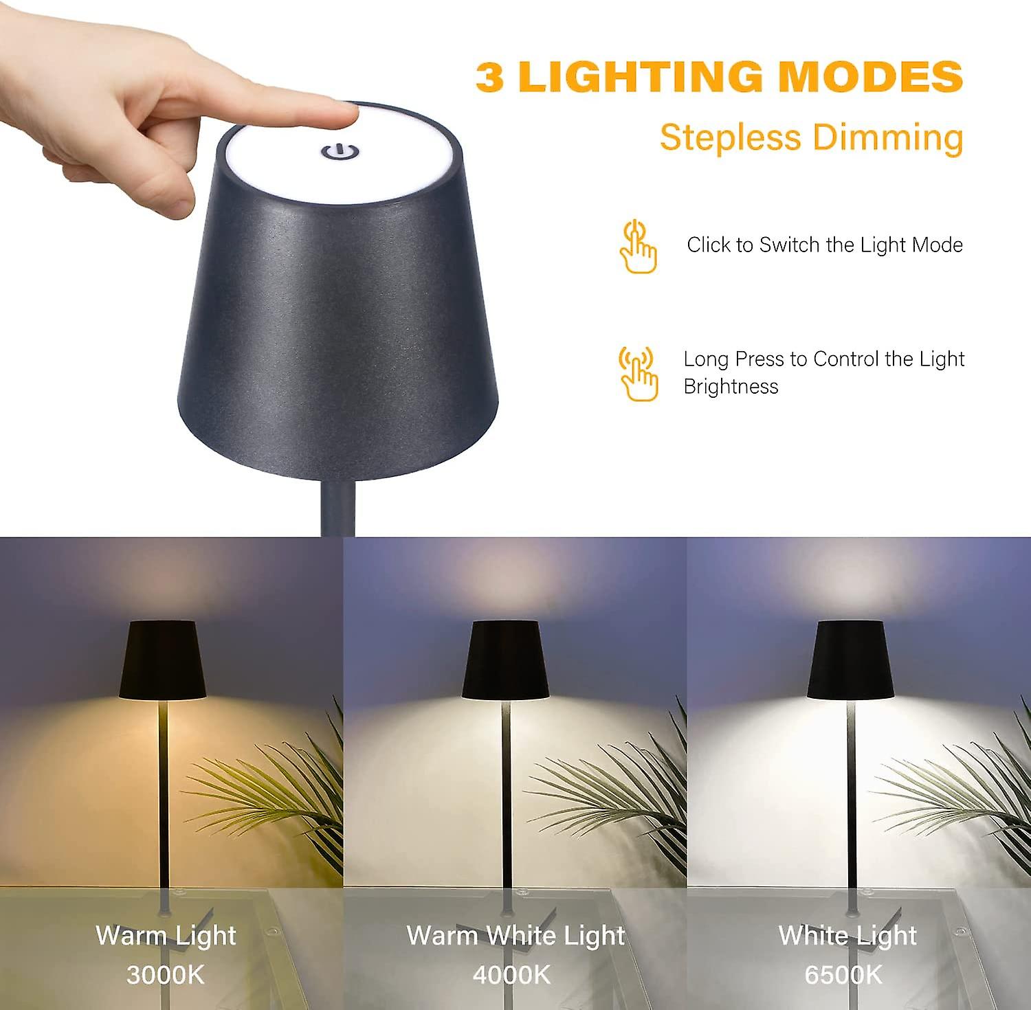 Cordless Table Lamps， 3 Colors Stepless Dimming， 4000mah Rechargeable Battery Led Desk Lamp For Bedroom/couple Dinner/desk/cafe/dining Room/terrace (b