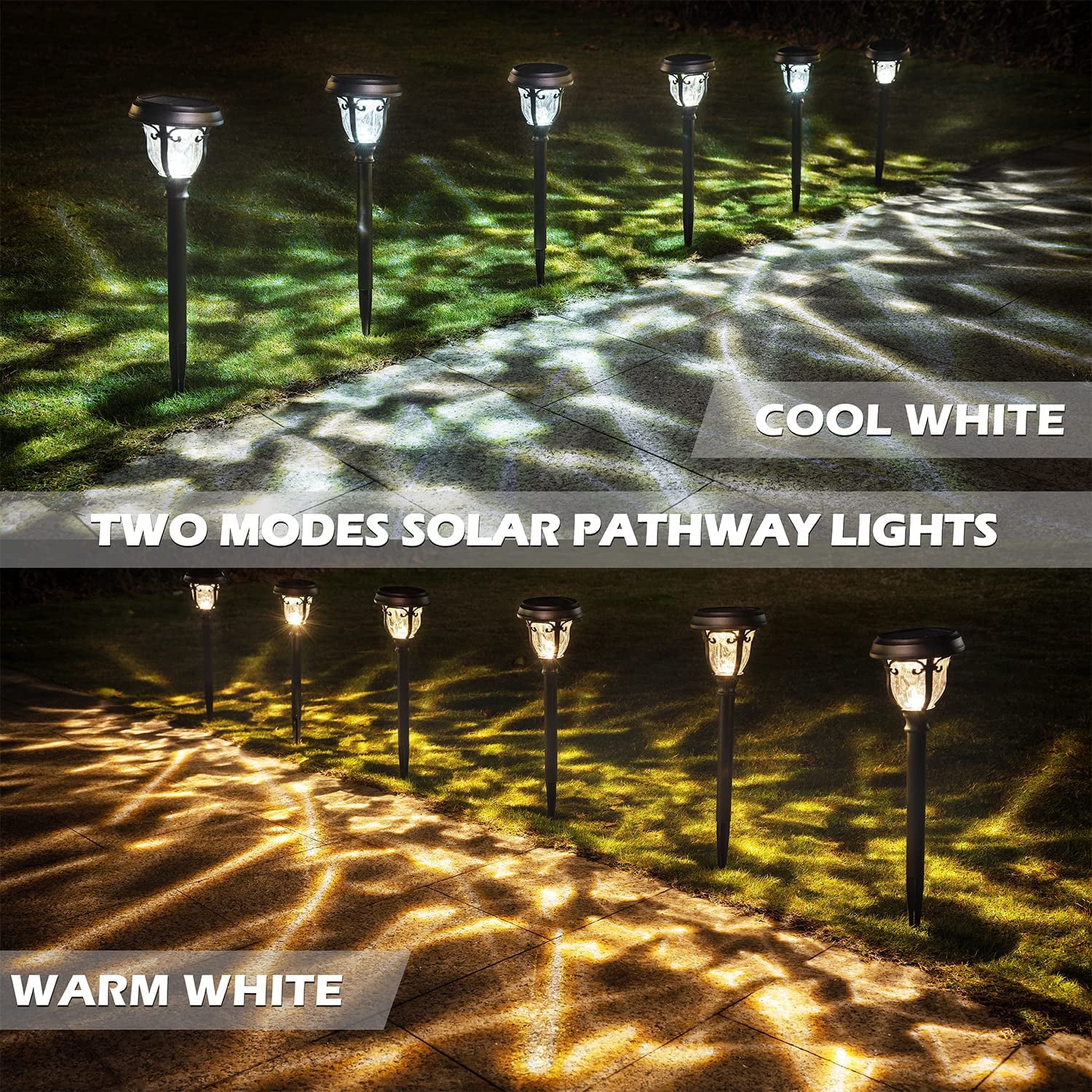 LeiDrail Solar Pathway Lights Outdoor, 8 Pack 2 Modes Bright Solar Path Light Metal Glass Waterproof for Garden Yard Patio Decoration Warm White/Cool White Landscape Lighting