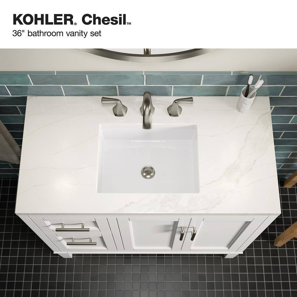 KOHLER Chesil 36 in. W x 18.87 in. D x 36.14 in. H Bathroom Vanity in White with Bianco Bella Top R35904-ASB-0