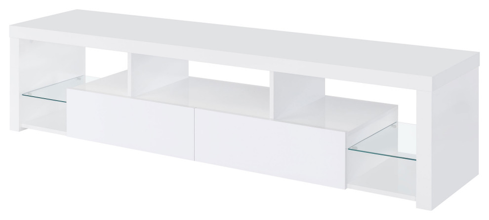 Jude 2 drawer 71 quotTV Stand With Shelving White High Gloss   Modern   Entertainment Centers And Tv Stands   by Modon  Houzz