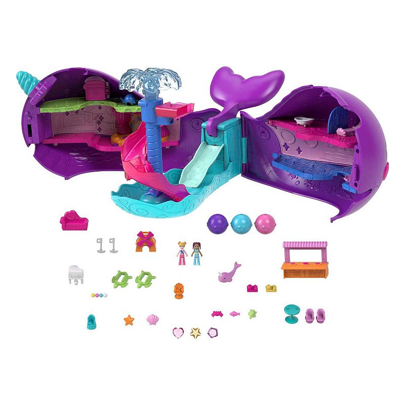 Polly Pocket Sparkle Cove Adventure Narwhal Adventurer Boat Playset With 2 Micro Dolls and 13 Accessories