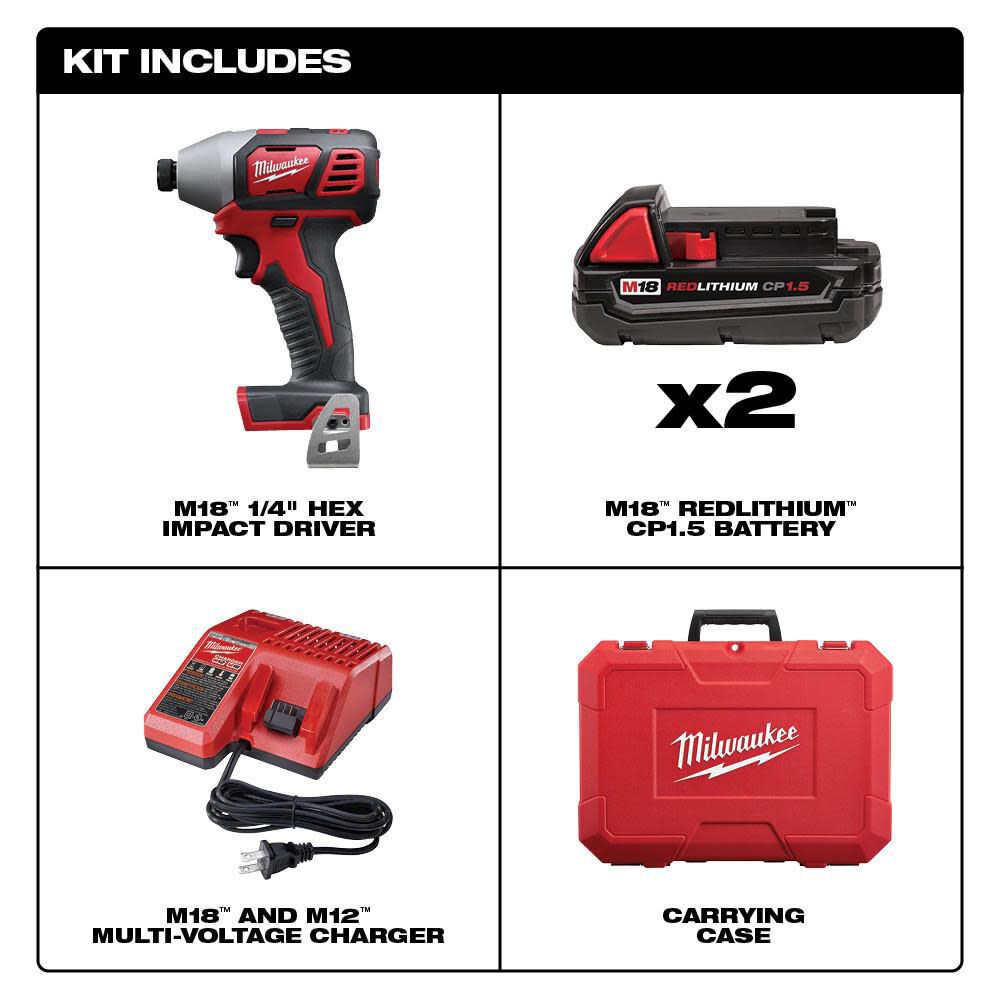 Milwaukee M18 1/4 in. Hex Impact Driver CP Kit 2656-22CT from Milwaukee