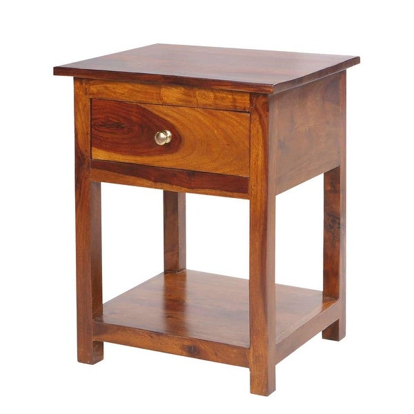 22.5 Inch Acacia Wood Rectangular End Side Table， 1 Drawer， Open Shelf， Walnut Brown - 18 L x 15.3 W x 22.5 H Inches