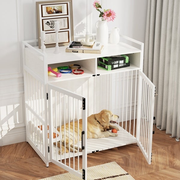 Dog Crate with Storage Shelves End Table Indoor Kennel Furniture