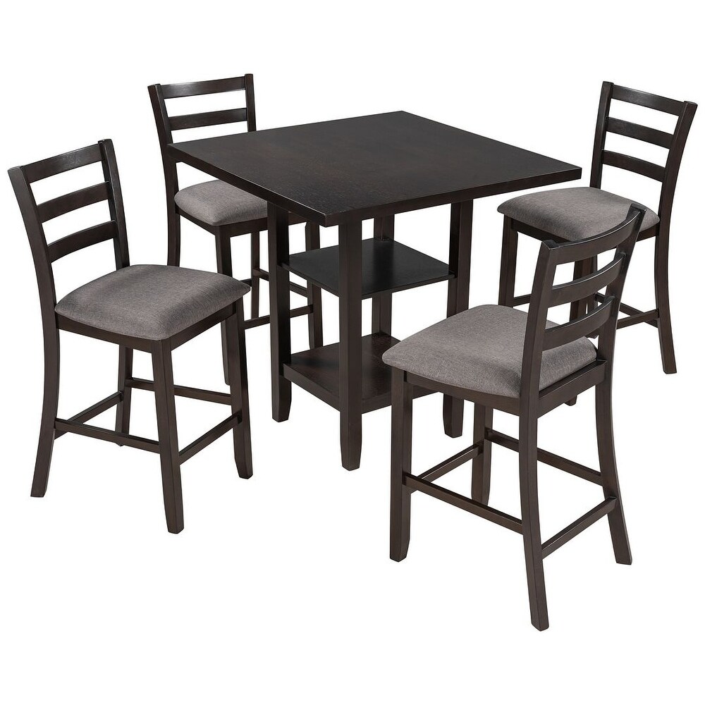 5 Piece Counter Height Square Dining Table Set with 4 Chairs