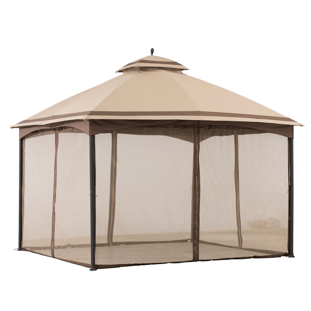 Sunjoy 10.5 ft. x 13 ft. Tan and Brown 2 tier Steel Gazebo