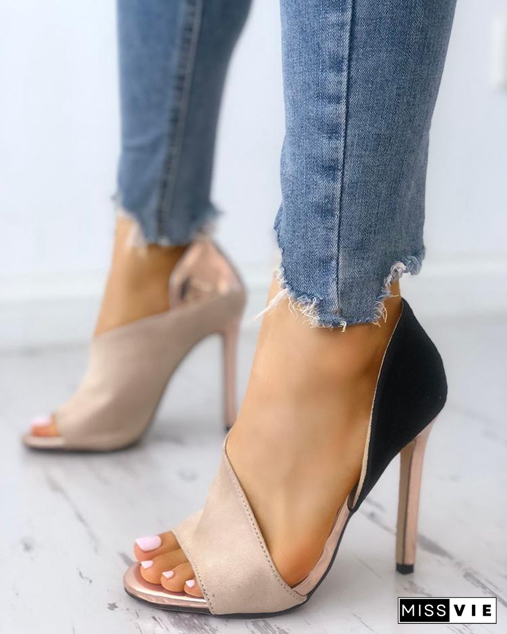 Colorblock Peep Toe High-heeled Sandals