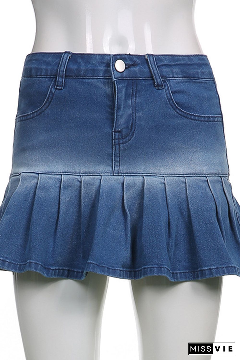 Ruffle Hem Smocked Denim SHort Dress