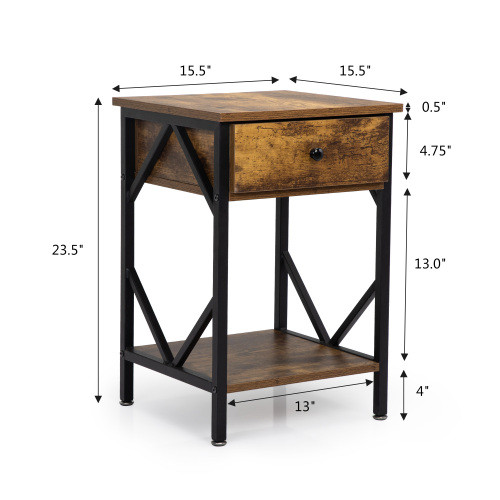 Set of 2 Nightstand Industrial End Table with Draw...