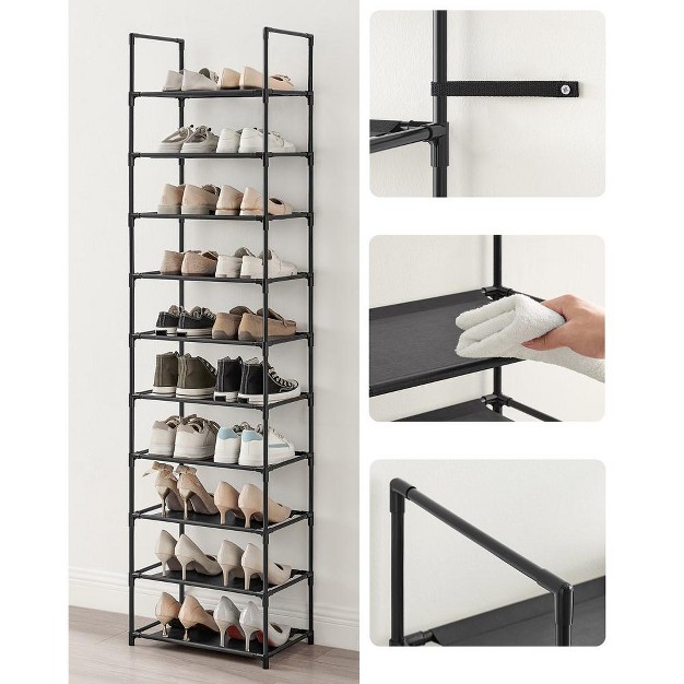 Songmics Shoe Rack 10 tier Metal Shoe Storage Shelf For 50 Pairs Shoes Black