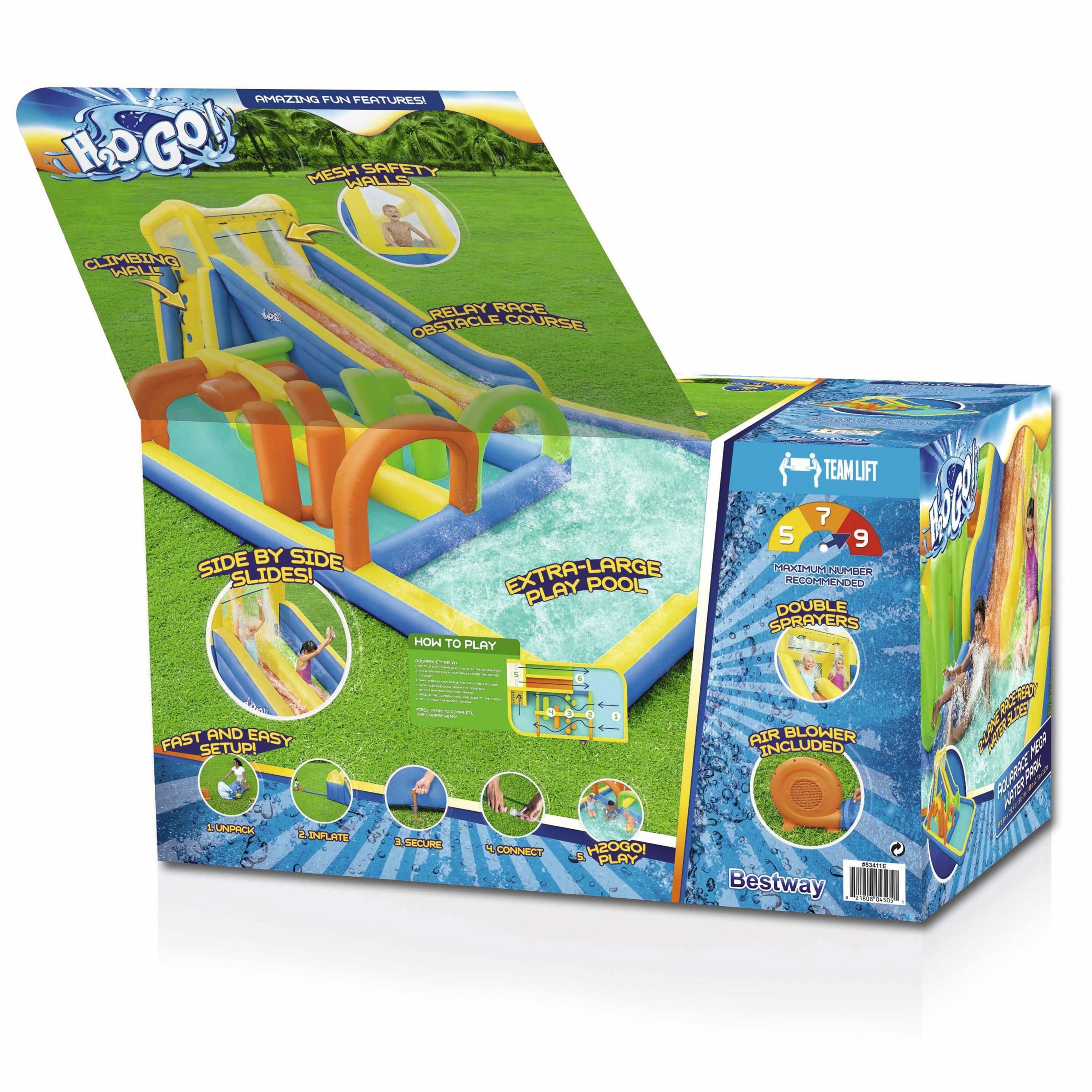 Bestway H2OGO! AquaRace Kids Inflatable Outdoor Water Slide Park with Air Blower