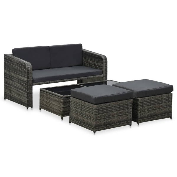 4 Piece Patio Lounge Set with Cushions Poly Rattan Anthracite - Overstock - 36041956