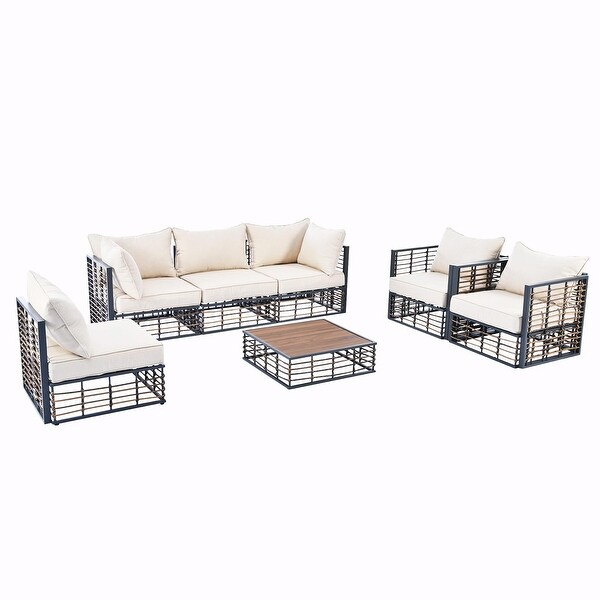 Modern Minimalist 7Piece Metal Patio Sectional Sofa Set