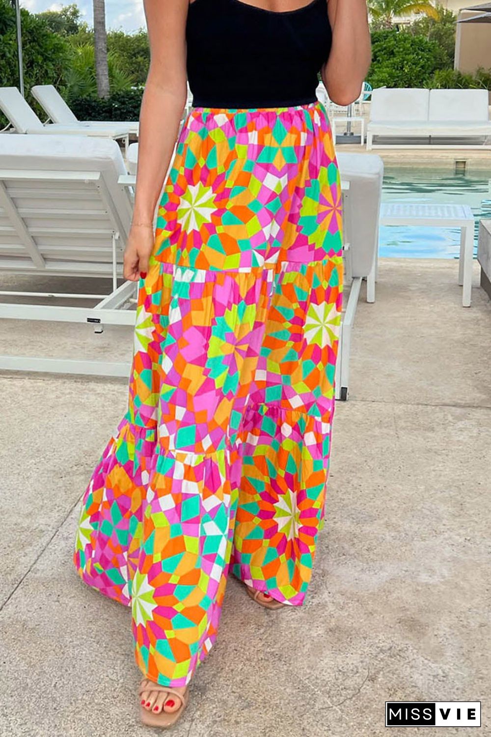 Multicolor Abstract Floral Pattern Maxi Skirt