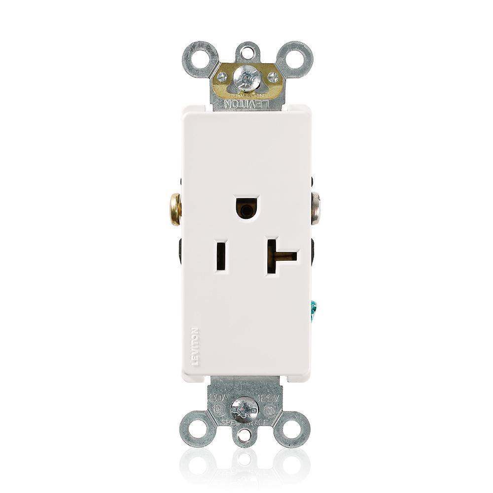 Leviton Decora 20 Amp Plus Commercial Grade Self Grounding Single Outlet White 16341-W