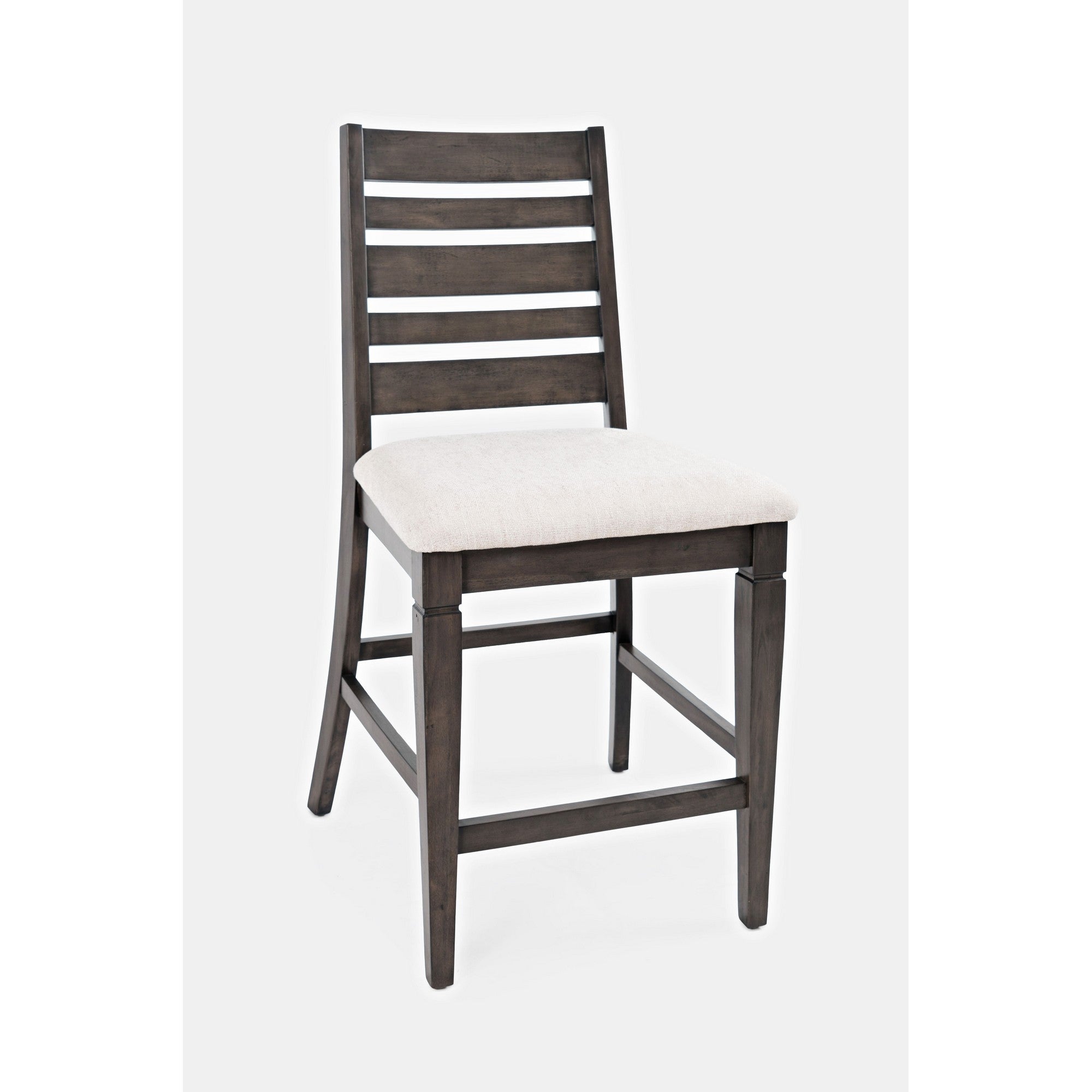 Stool with Wooden Ladder Backrest， Set of 2， Brown and White