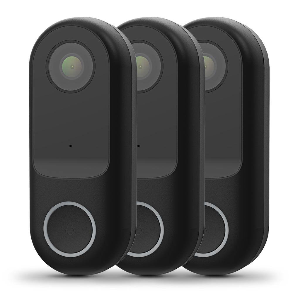 Feit Electric HD 1080P Hardwired Wi-Fi Smart Outdoor Black Doorbell Surveillance Home Security Camera Motion Sound Detection (3-Pack) CAMDOORWIFI3