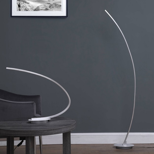 Modern Arc Metal Tube Floor Lamp includes Led Light Bulb Silver Ore International