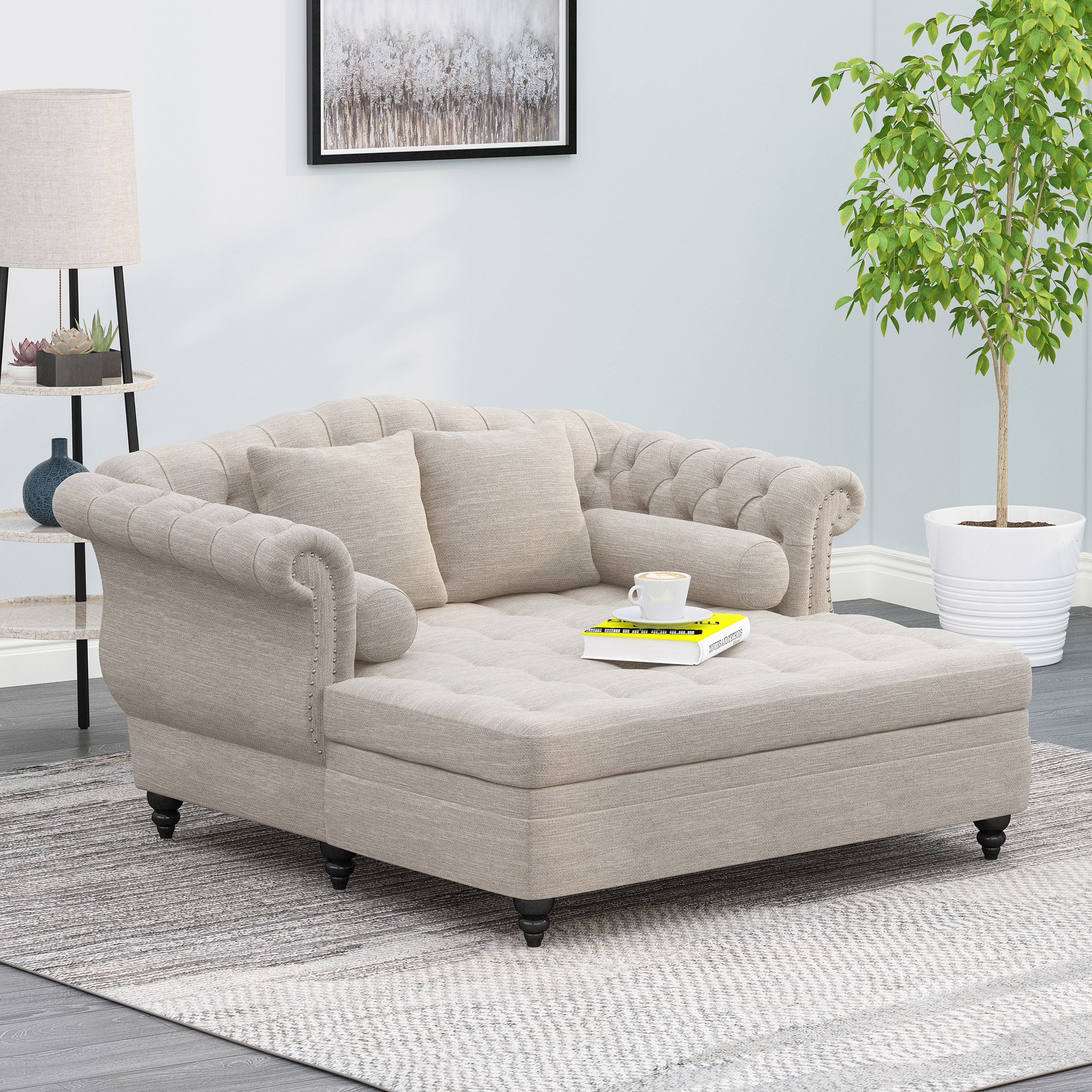 Horeb Contemporary Tufted Double Chaise Lounge with Accent Pillows