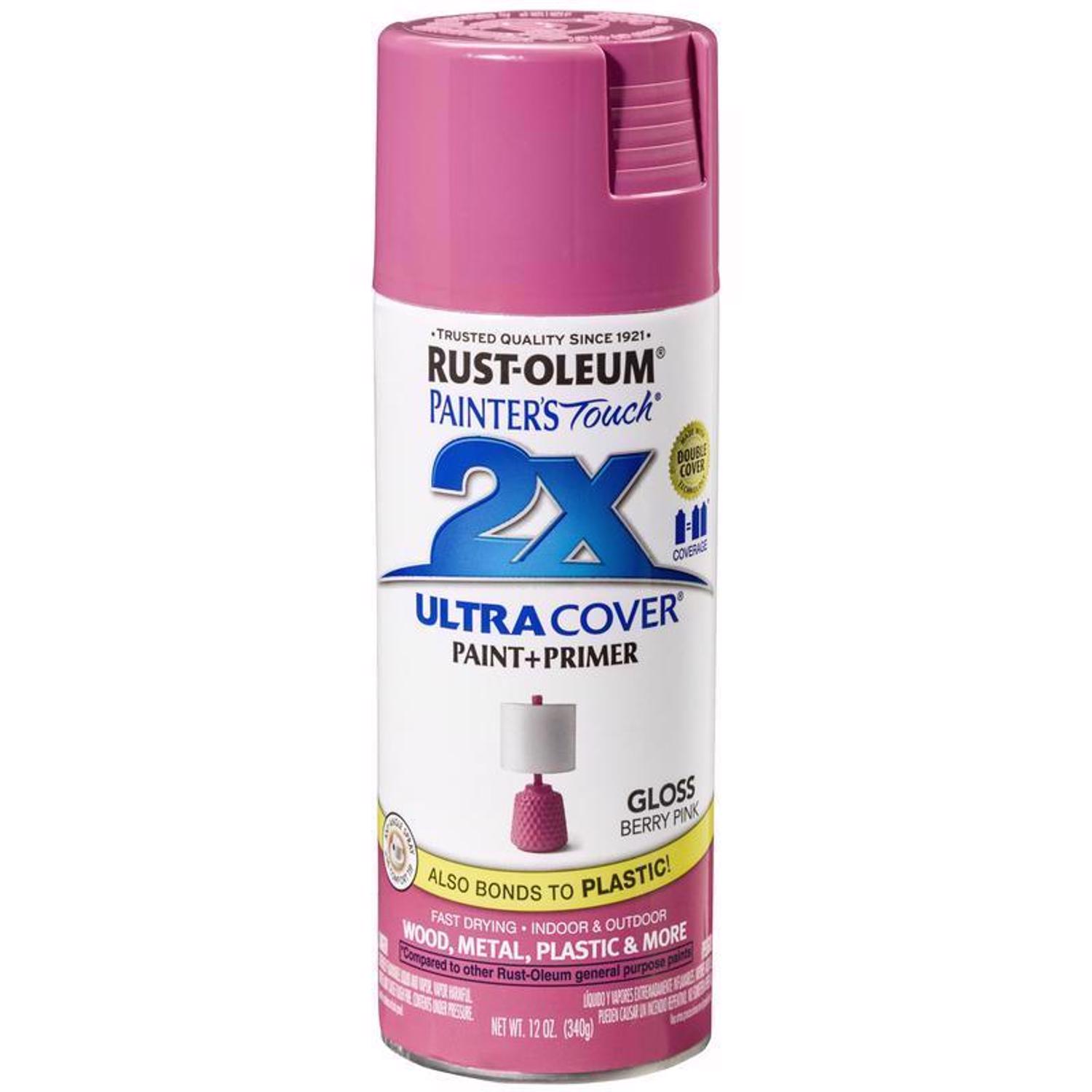 Rust-Oleum Painter\u0027s Touch 2X Ultra Cover Gloss Berry Pink Paint+Primer Spray Paint 12 oz