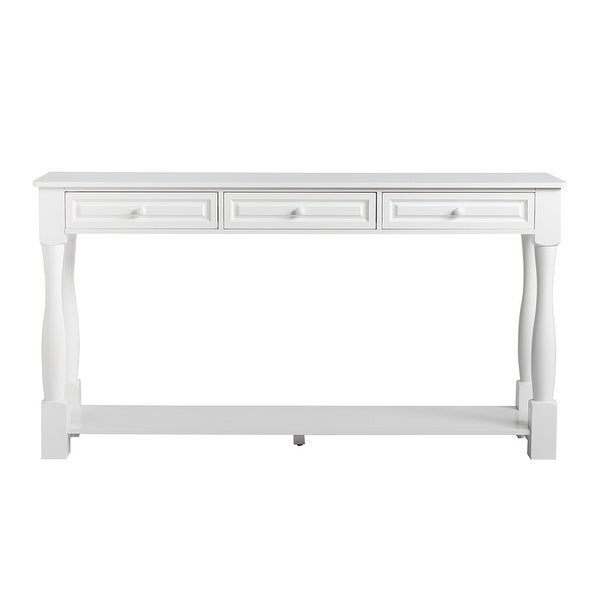 Wood Console Table with Storage Drawers and Bottom Shelf