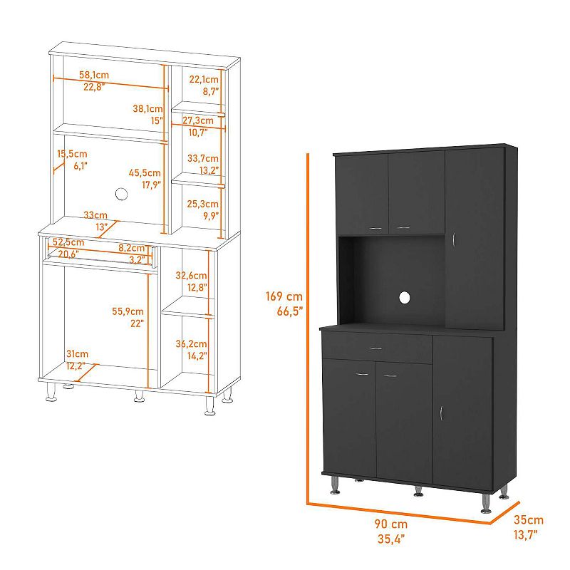 Venice 90 Pantry Cabinet， Multiple Cabinets， One Drawer， Two Open Shelves