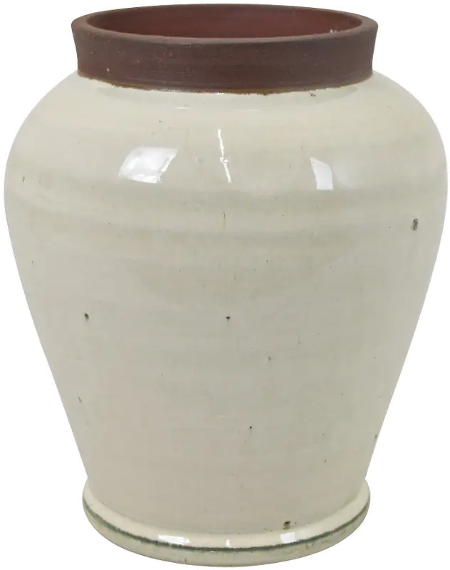 Harris 10 Inch Off White Vase with Stone Colored Lip