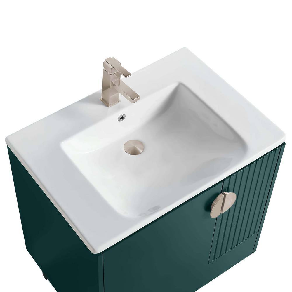 FINE FIXTURES Venezian 30 in. W x 18.11 in. D x 33 in. H Bathroom Vanity Side Cabinet in Green with White Ceramic Top VN30GN-VNHA1SN