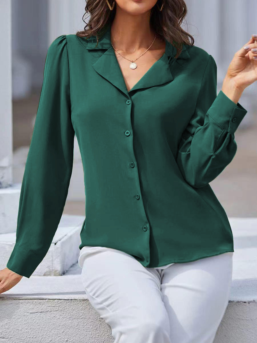 Casual Solid Color Lapel Long Sleeve Shirt