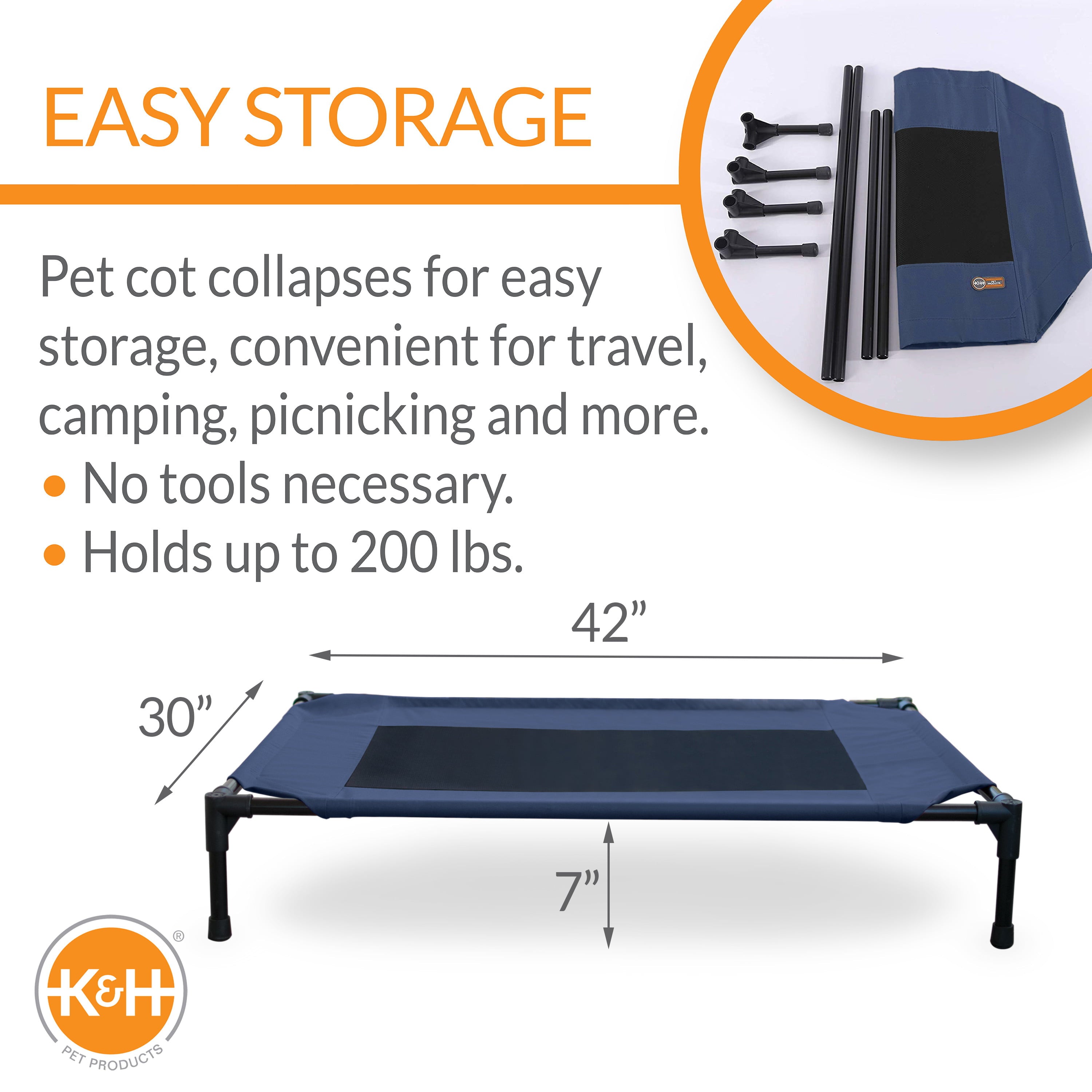 KandH Pet Products Original Pet Cot Elevated Pet Bed Large Blue 30