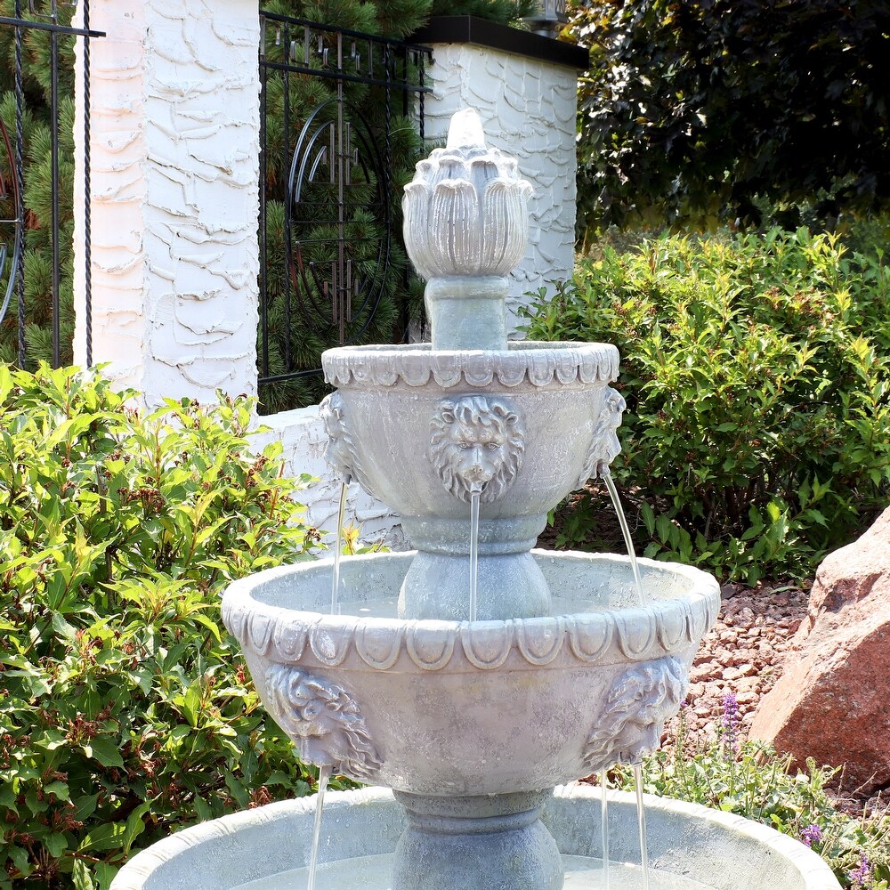 4 Tier Lion Head Outdoor Water Fountain Backyard Patio Feature   53\