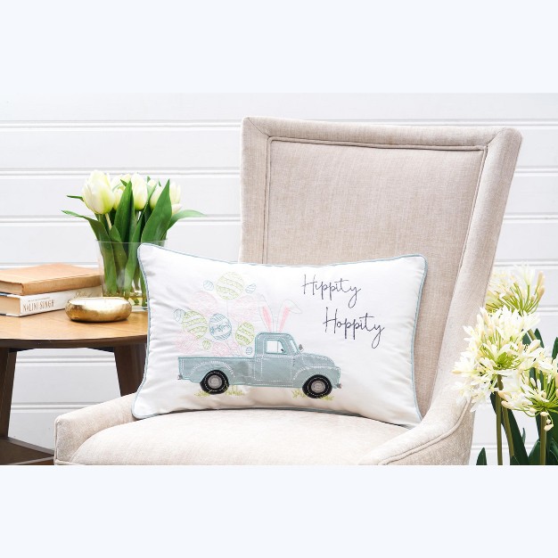 X 20 quot Hippity Hoppity Easter Truck Spring Embroidered Throw Pillow