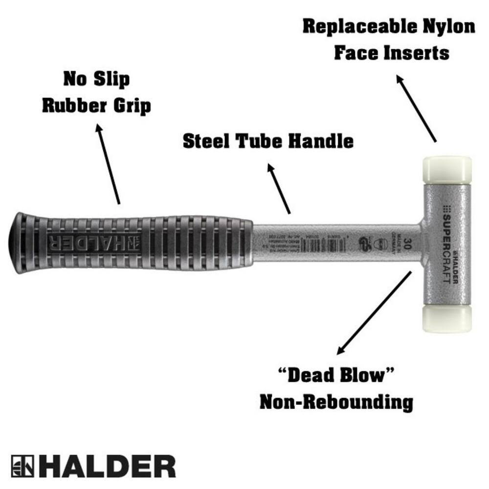 Halder Supercraft 30 Dead Blow 1.29 lbs. Nylon Hammer with 11.61 Metal Handle Rubber Grip 3377.030