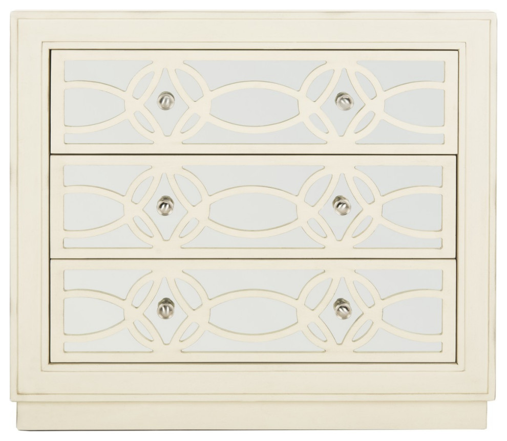 Joy 3 Drawer Chest Antique Beige/ Nickel Mirror   Transitional   Accent Chests And Cabinets   by Peachtree Fine Furniture  Houzz