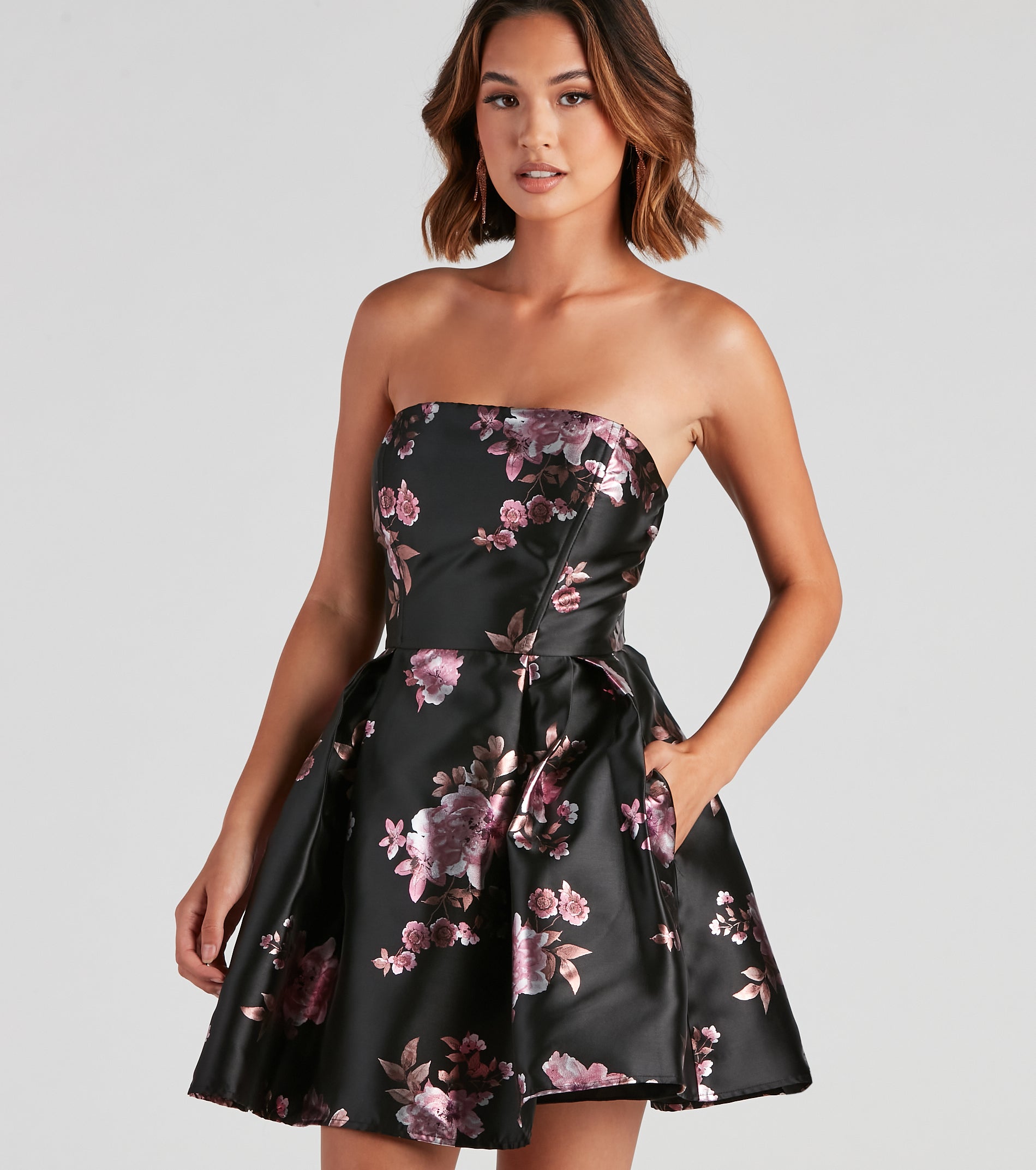 Mackenzie Floral Satin Party Dress