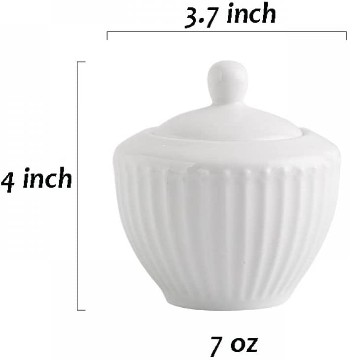 DanceeMangoo White Porcelain Sugar Bowl with Lid， 7oz Sugar Cube Serving Bowl for Tea Coffee Milk