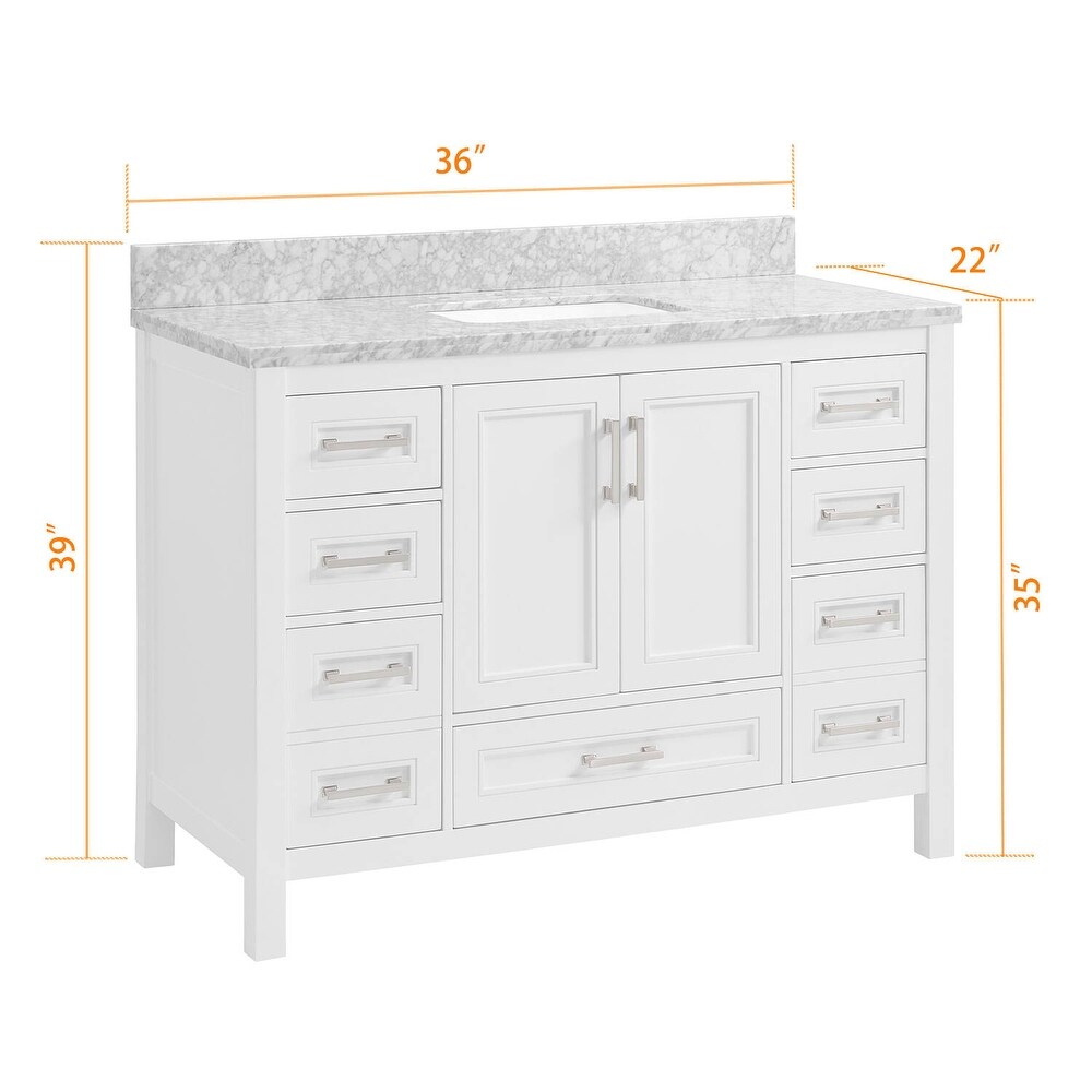 Vines 48 in. White Bathroom Vanity with Carrara Marble Top